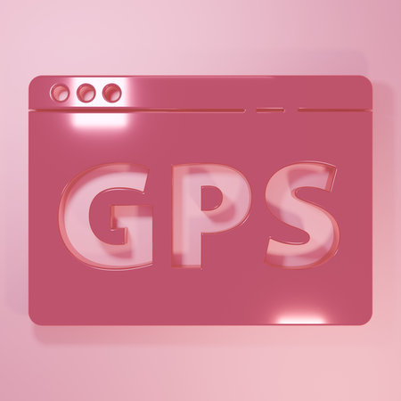 Pink Gps device with map icon isolated on pink background. Minimalism concept. 3D render...
