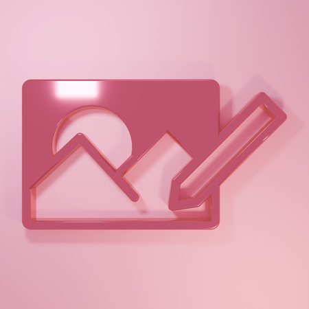 Pink Photo retouching icon isolated on pink background. Photographer, photography, retouch icon....