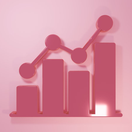 Pink Financial growth increase icon isolated on pink background. Increasing revenue. Minimalism...