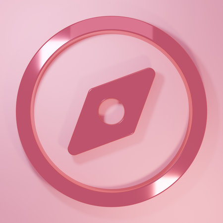 Pink Compass icon isolated on pink background. Windrose navigation symbol. Wind rose sign....