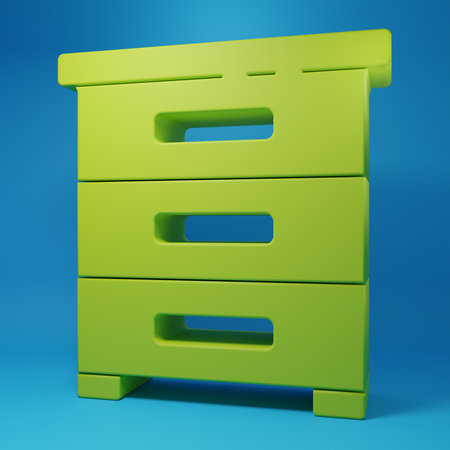 Green Drawer with documents icon isolated on blue background. Archive papers drawer. File Cabinet...
