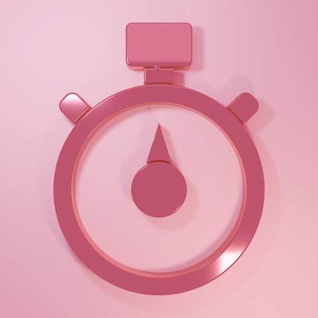 Pink Stopwatch icon isolated on pink background. Time timer sign. Chronometer sign Minimalism...