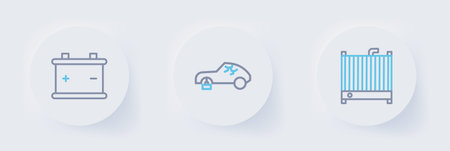 Set line Car radiator cooling system Broken car and battery icon. Vector.のイラスト素材