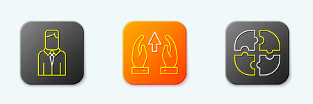 Set line Worker Growth chart and progress and Piece of puzzle icon. Vector.