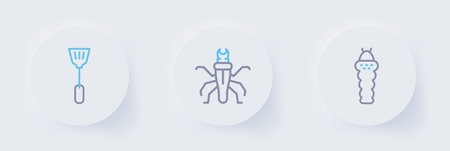 Set line Larva insect Termite and Fly swatter icon. Vector.のイラスト素材