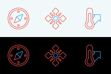 Set line Meteorology thermometer Compass and Snowflake icon. Vector.のイラスト素材