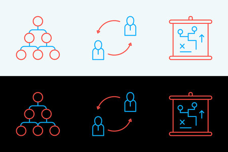 Set line Planning strategy concept Hierarchy organogram chart and Human resources icon. Vector.のイラスト素材