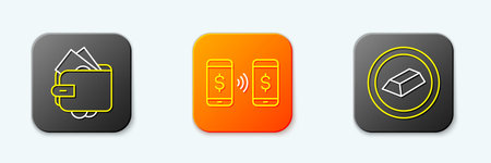 Set line Wallet with money Money payment transfer and Gold bars icon. Vector.のイラスト素材
