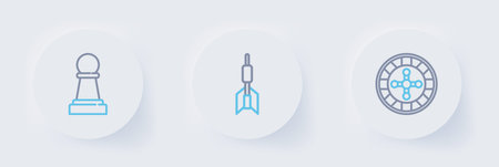 Set line Casino roulette wheel Dart arrow and Chess icon. Vector.