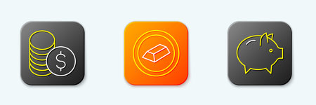 Set line Coin money with dollar Gold bars and Piggy bank icon. Vector.のイラスト素材