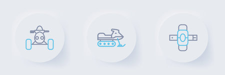 Set line Knee pads Snowmobile and ATV motorcycle icon. Vector.