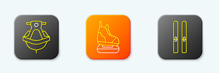 Set line Jet ski Skates and Ski and sticks icon. Vector.