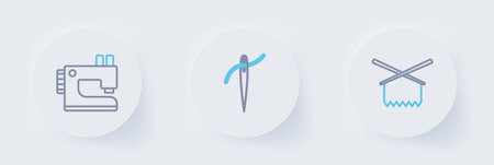 Set line Knitting needles Needle with thread and Sewing machine icon. Vector.