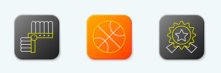 Set line Indian headdress with feathers Basketball ball and Medal star icon. Vector.