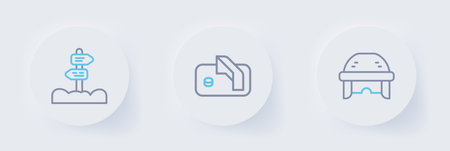 Set line Hockey helmet Ice hockey goal and Road traffic signpost icon. Vector.のイラスト素材