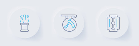 Set line Blade razor Barbershop with and Shaving brush icon. Vector.のイラスト素材