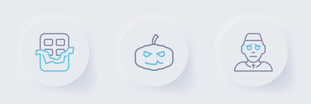 Set line Priest Pumpkin and Chocolate bar icon. Vector.のイラスト素材