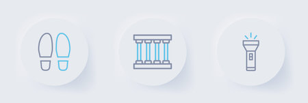 Set line Flashlight Prison window and Footsteps icon. Vector.のイラスト素材