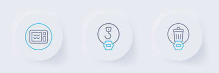 Set line Trash can Industrial hook and Microwave oven icon. Vector.のイラスト素材
