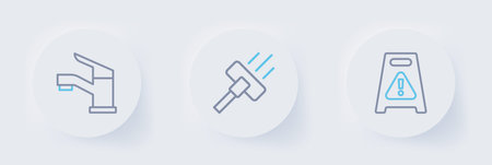 Set line Wet floor Vacuum cleaner and Water tap icon. Vector.のイラスト素材