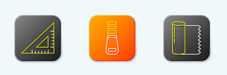Set line Triangular ruler, Zipper and Textile fabric roll icon. Vector.のイラスト素材
