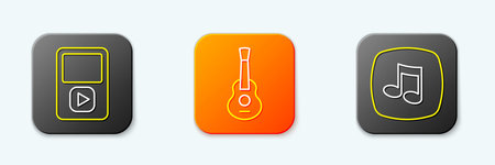 Set line Music player, Guitar and note, tone icon. Vector.のイラスト素材