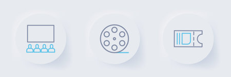 Set line Cinema ticket, Film reel and auditorium with screen icon. Vector.のイラスト素材