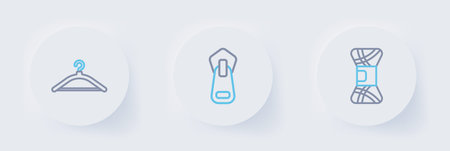 Set line Yarn, Zipper and Hanger wardrobe icon. Vector.のイラスト素材