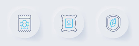 Set line Shield with leaf, Pack full of seeds of plant and icon. Vector.のイラスト素材