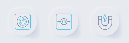 Set line Magnet, Ohmmeter and Power button icon. Vector.のイラスト素材