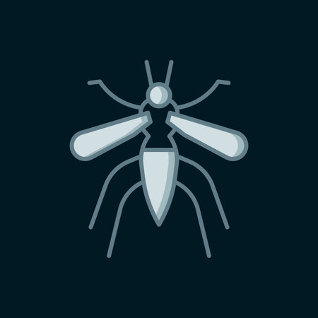 Line Mosquito icon isolated on black background. Flat filled outline style with shadow. Vector.のイラスト素材