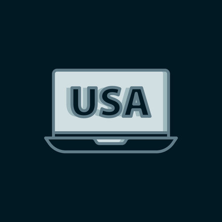 Line USA United states of america on laptop icon isolated on black background. Flat filled outline style with shadow. Vector.のイラスト素材