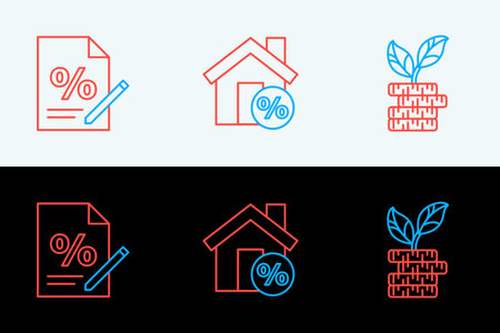 Set line Dollar plant, Finance document and House with percant discount icon. Vector.のイラスト素材
