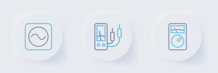 Set line Ampere meter, multimeter, and AC voltage source icon. Vector.のイラスト素材