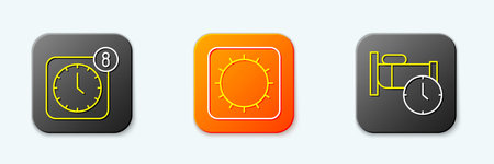 Set line Alarm clock app mobile, Sun and Time to sleep icon. Vector.のイラスト素材