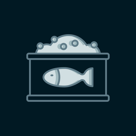 Line Tin can with caviar icon isolated on black background. Flat filled outline style with shadow. Vector.のイラスト素材