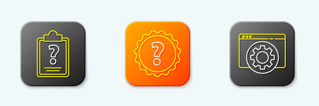 Set line Clipboard with question marks, Question and Browser setting icon. Vector.