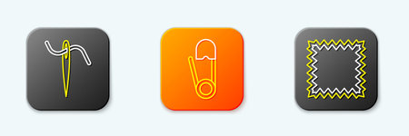 Set line Needle for sewing with thread, Safety pin and Leather icon. Vector.のイラスト素材