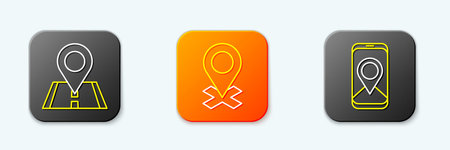 Set line Location, and City map navigation icon. Vector.のイラスト素材