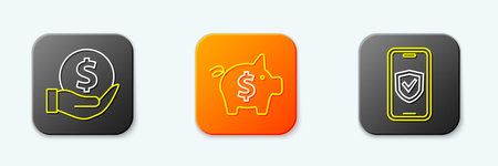 Set line Money with shield, Piggy bank and Insurance online icon. Vector.のイラスト素材
