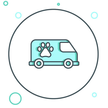 Line Veterinary ambulance icon isolated on white background. Veterinary clinic symbol. Colorful outline concept. Vector.のイラスト素材
