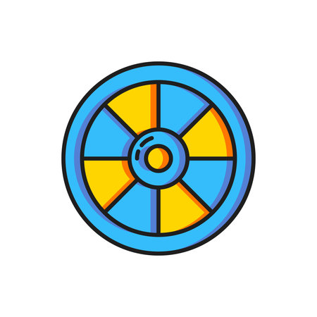 Color Round wooden shield icon isolated on white background. Security, safety, protection, privacy, guard concept. Flat filled outline style with shadow. Vector.のイラスト素材