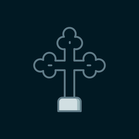 Line Christian cross icon isolated on black background. Church cross. Flat filled outline style with shadow. Vector.のイラスト素材