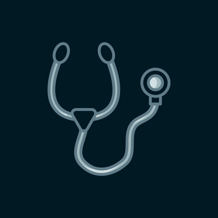 Line Stethoscope medical instrument icon isolated on black background. Flat filled outline style with shadow. Vector.のイラスト素材