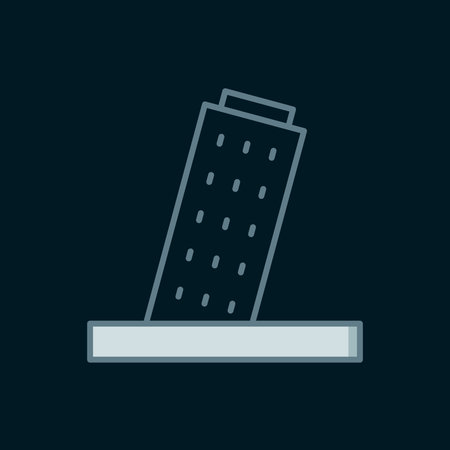 Line Leaning Tower in Pisa icon isolated on black background. Italy symbol. Flat filled outline style with shadow. Vector.のイラスト素材