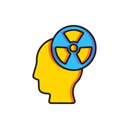 Color Silhouette of a human head and a radiation symbol icon isolated on white background. Flat...