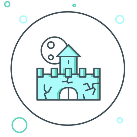 Line Castle icon isolated on white background. Medieval fortress with a tower. Protection from enemies. Reliability and defense of the city. Colorful outline concept. Vector.のイラスト素材