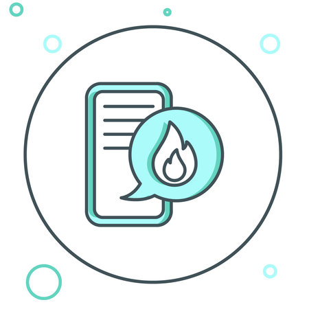 Line Mobile phone with emergency call 911 icon isolated on white background. Police, ambulance, fire department, call, phone. Colorful outline concept. Vector.のイラスト素材