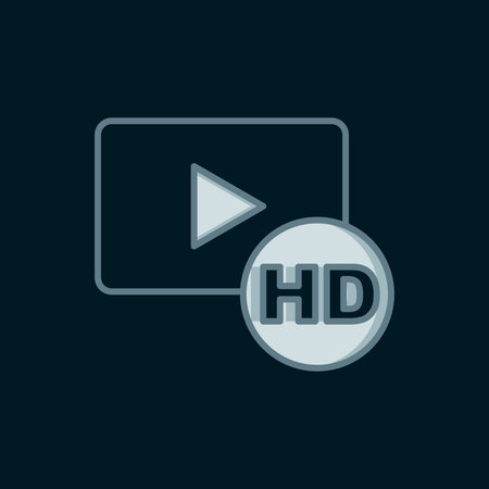 Line Hd movie, tape, frame icon isolated on black background. Flat filled outline style with shadow. Vector.のイラスト素材