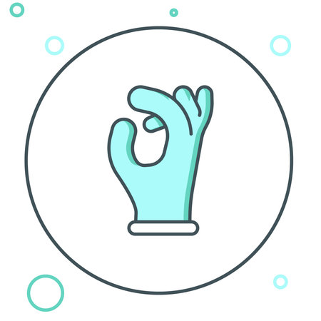 Line Medical rubber gloves icon isolated on white background. Protective rubber gloves. Colorful outline concept. Vector.のイラスト素材